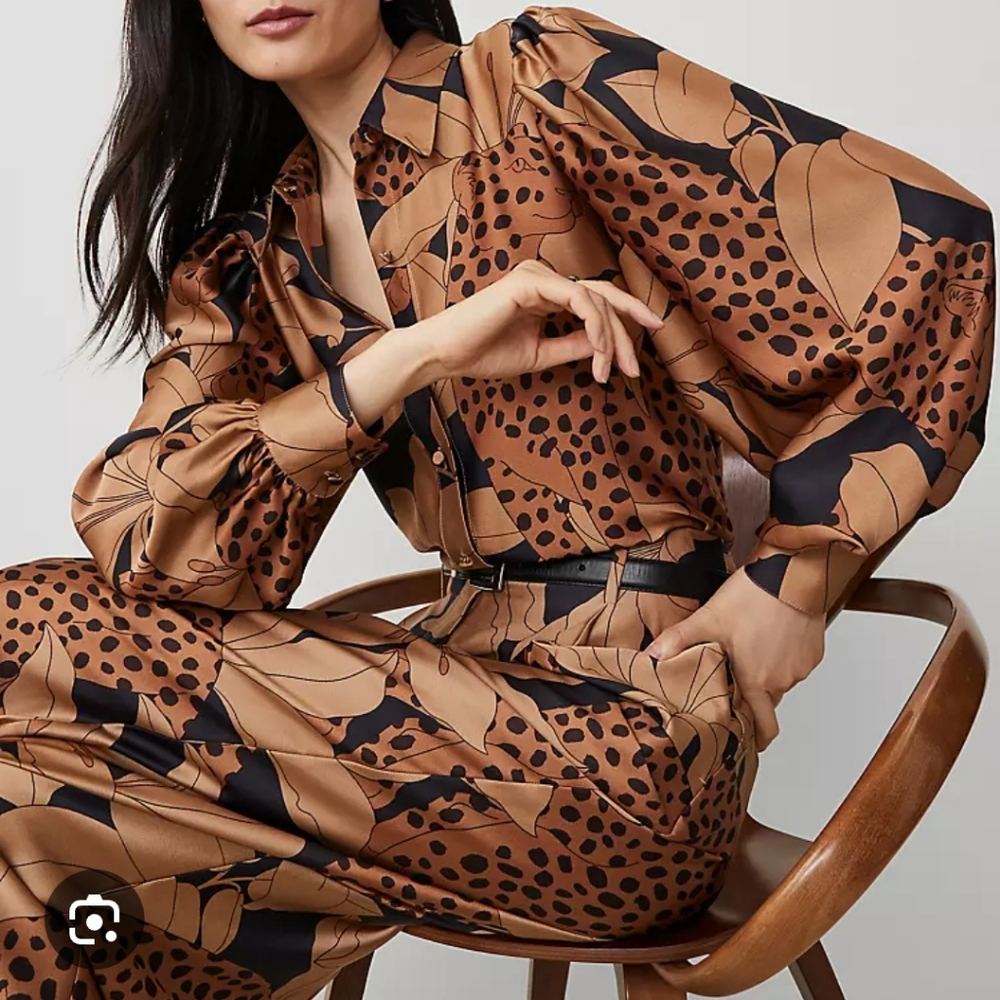 Ann Taylor Cat Print Blouse And Pants Set-perfect camel